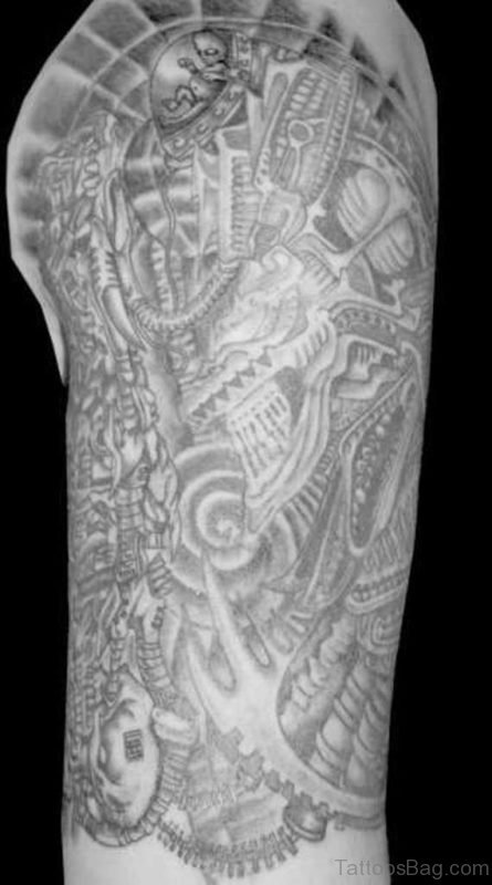Bio Mechanical Tattoo On Half Sleeve