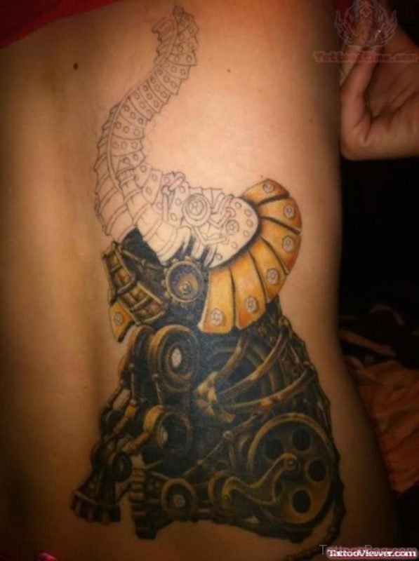 Biomechanical Elephant Tattoo On Back