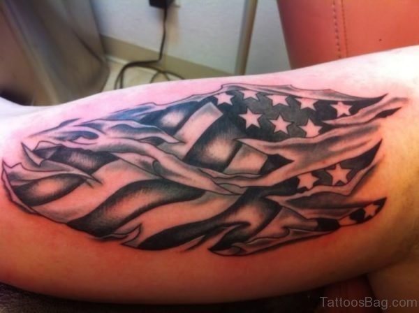 Black And Grey American Flag Tattoo