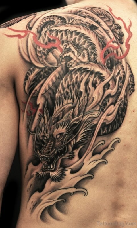 Black And Grey Back Tattoo