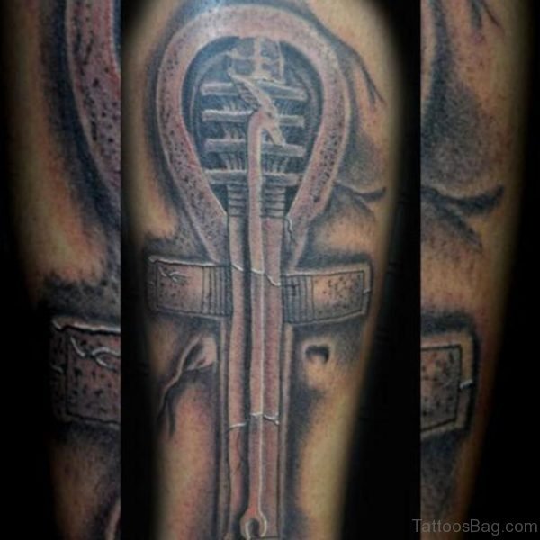 Black And Grey Bio Mechanical Tattoo Design