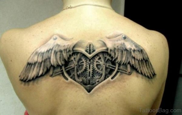 Black And Grey Mechanic Love Heart Tattoo