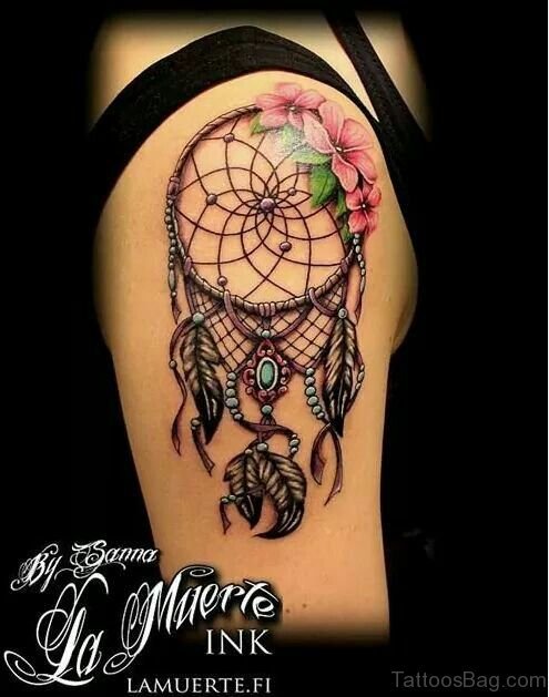 Black And Red Dream Catcher Tattoo