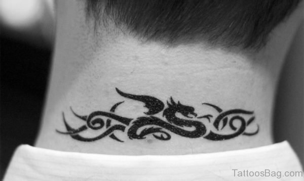 Black And White Dragon Neck Tattoo