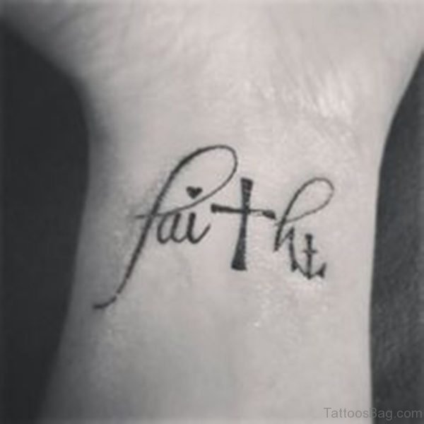 Black And White Faith Tattoo On Wrist