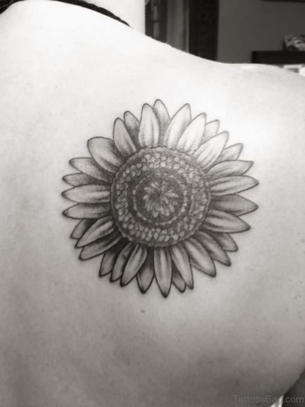 Black And White Sunflower Tattoo For Back