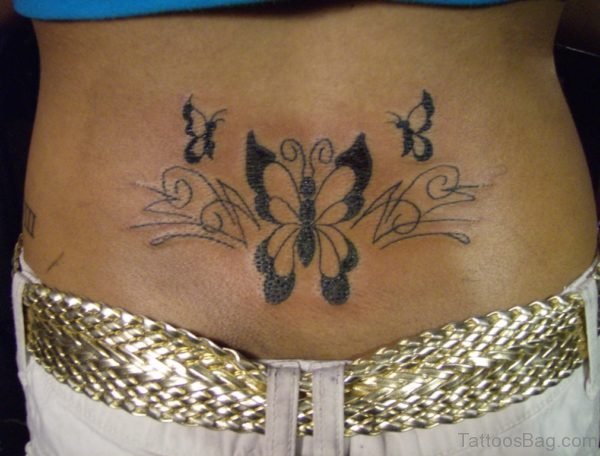 Black Butterfly Tattoo On Lower Back