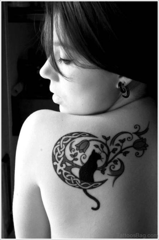 Black Cat And Moon Tattoo