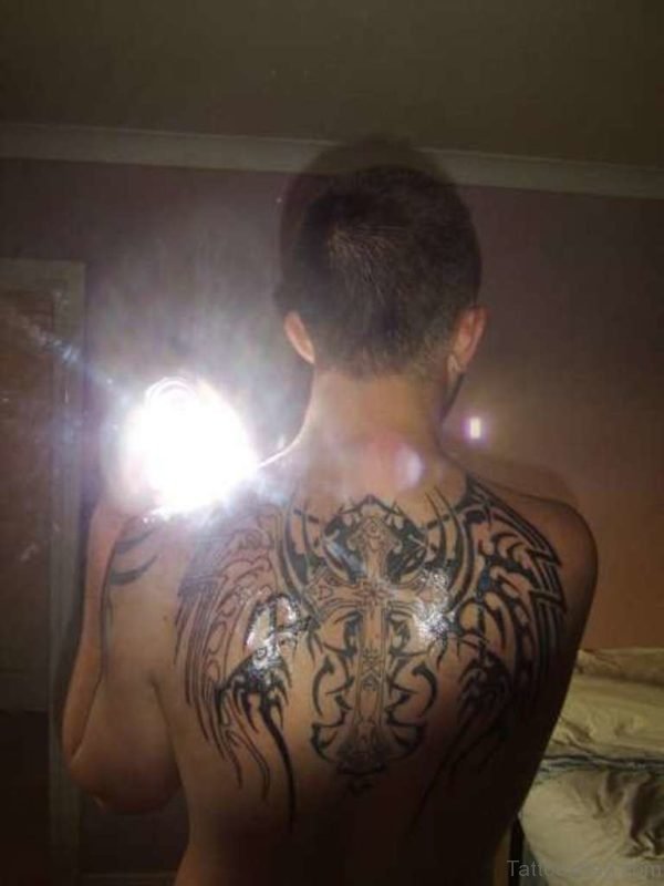Black Cross Wings Tattoo