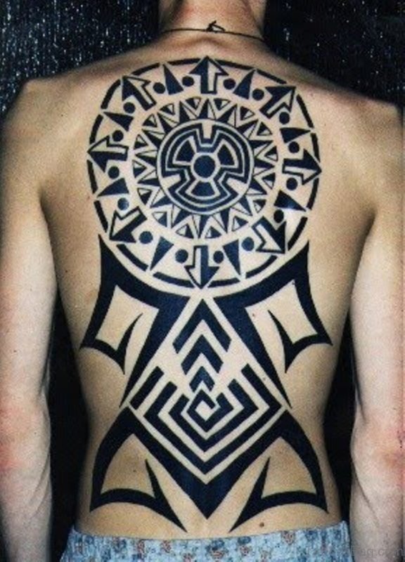 Black Geometric Tattoo On Back Image