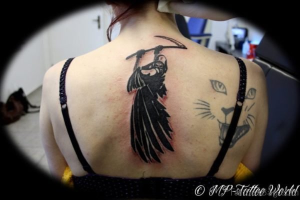 Black Ink Horror Grim Reaper Tattoo