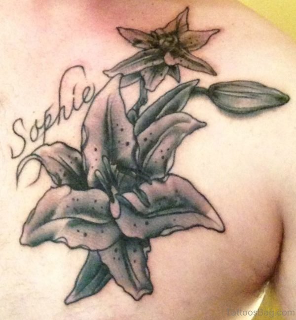 Black Lily Tattoo On Shoulder