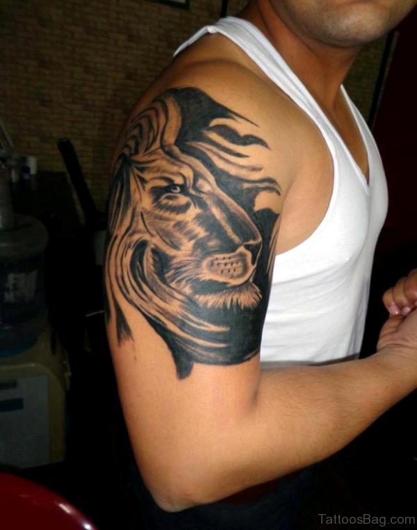 Black Lion Shoulder Tattoo Design