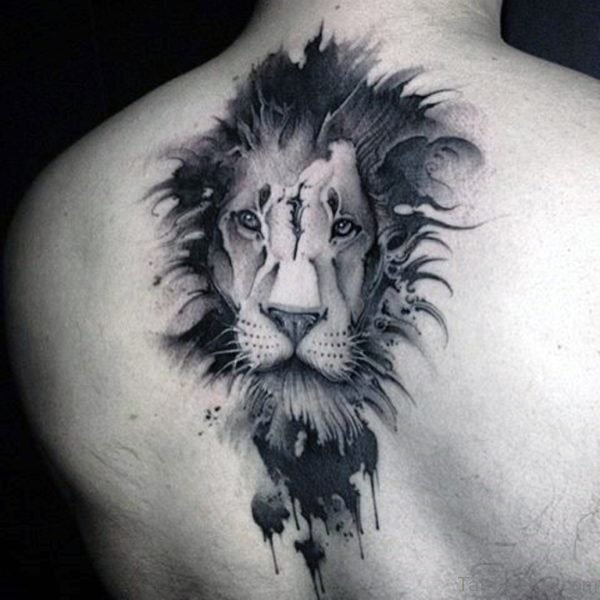 Black Lion Tattoo Design On Back
