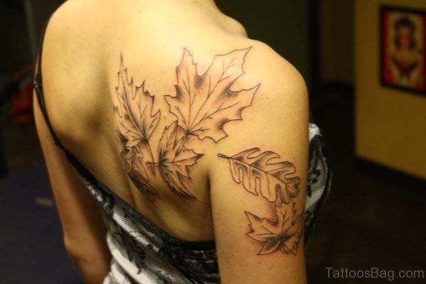 Black Outline Leaf Tattoo