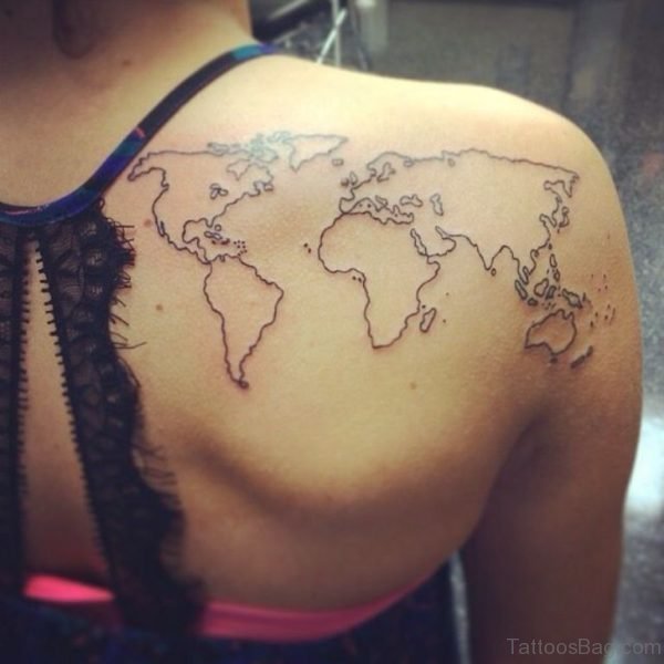 Black Outline World Map Tattoo