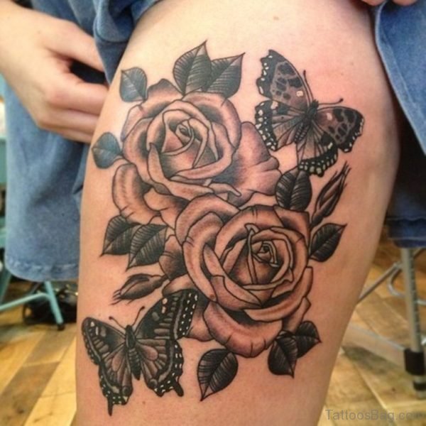 Black Rose Tattoo On Thigh