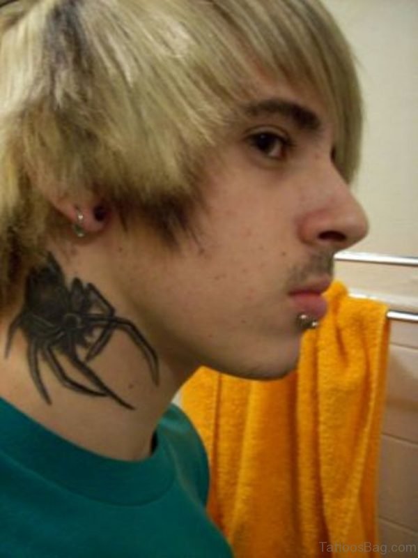 Black Spider Neck Tattoo