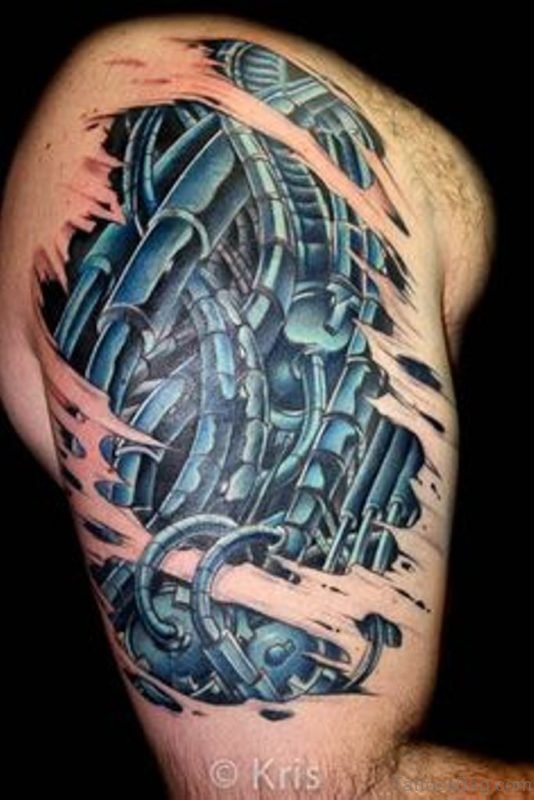 Blue Bio Mechanical Tattoo