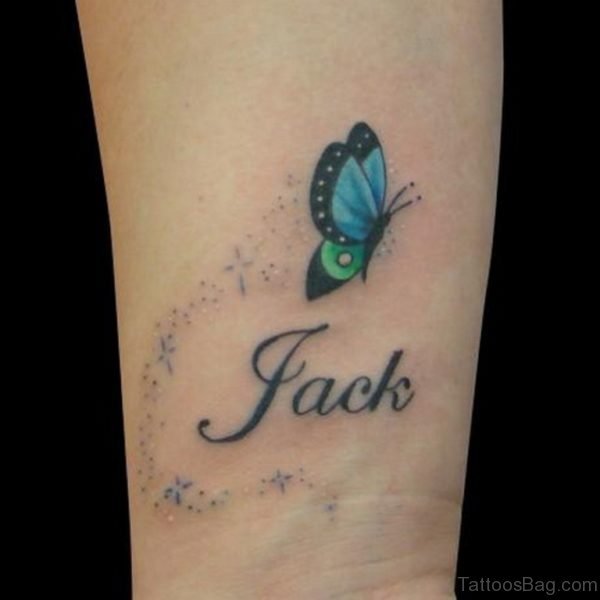 Blue Butterfly Tattoo On Wrist