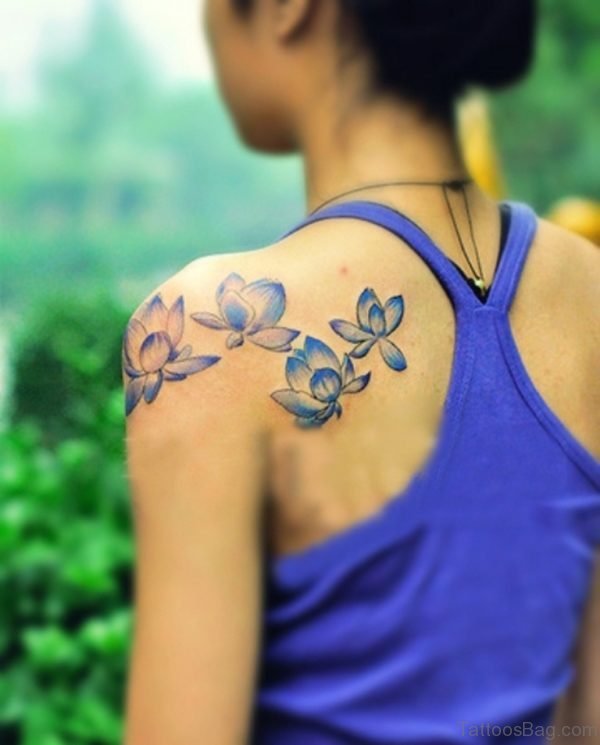 Blue Flower Tattoo On Back