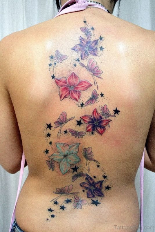 Butterfly And Flower Tattoo Design On Back