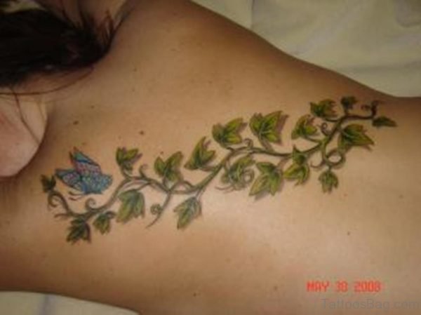 Butterfly And Leaves Vine Tattoo