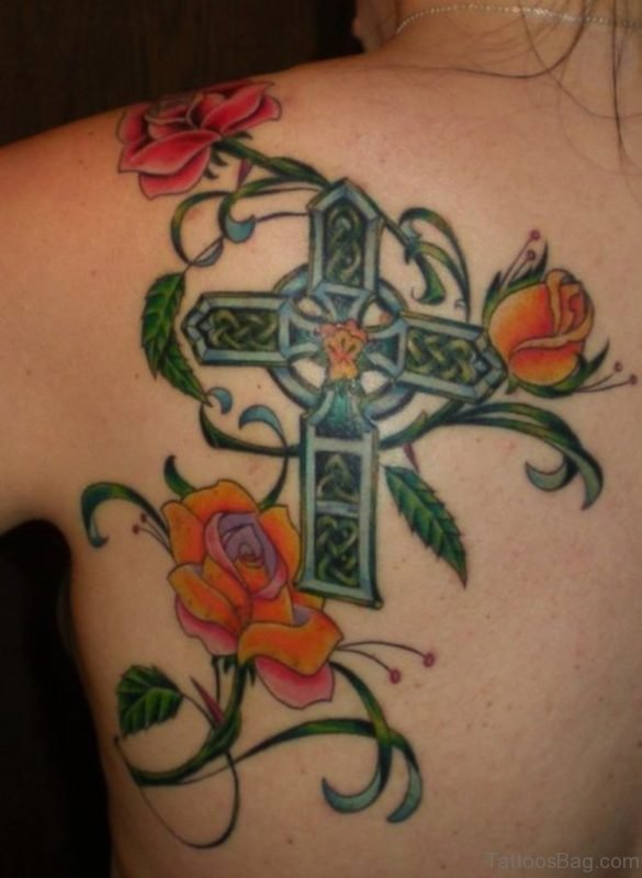 Celtic Cross And Rose Tattoo