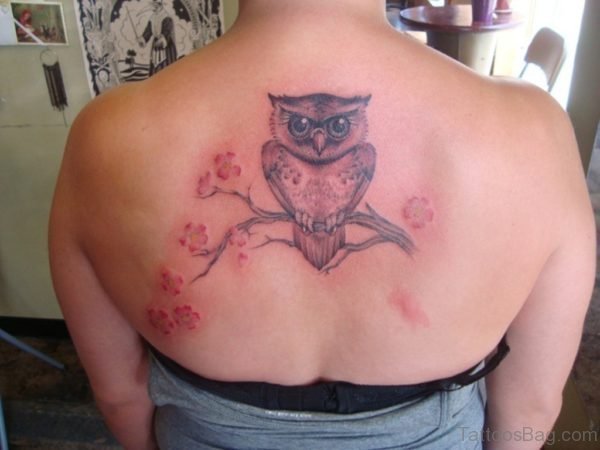 Cherry Blossom And Owl Tattoo