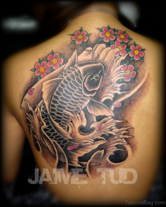 Cherry Blossoms And Koi Fish Tattoo