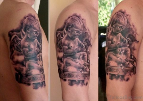 Child Angel Shoulder Tattoo