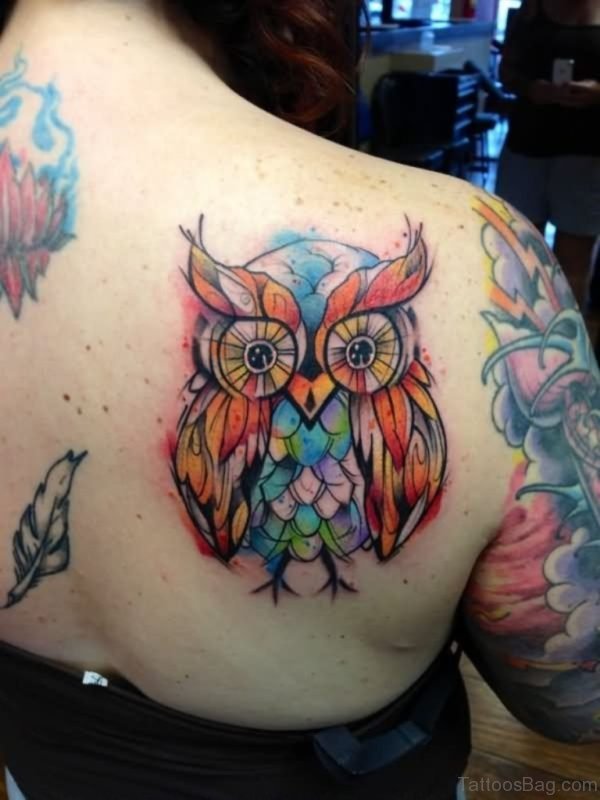 Classic Watercolor Owl Tattoo