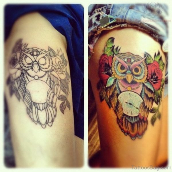 Clock And Owl Tattoo