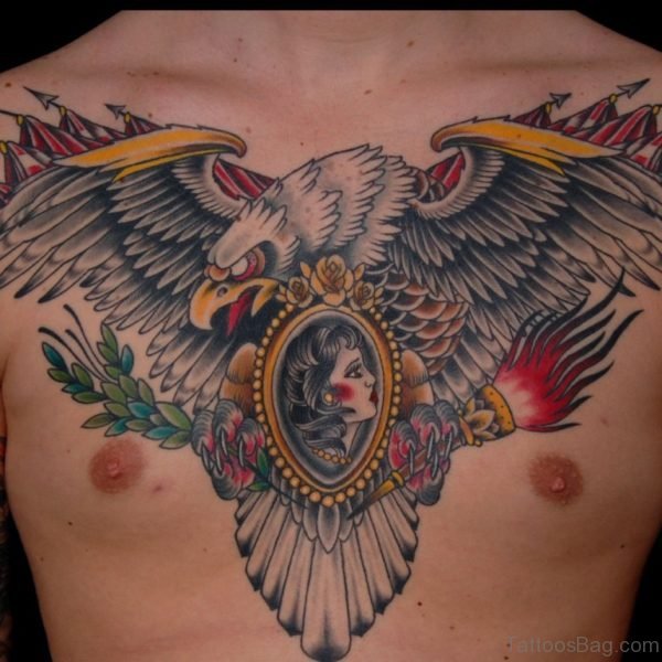 Color Ink Mexican Eagle Tattoo On Chest