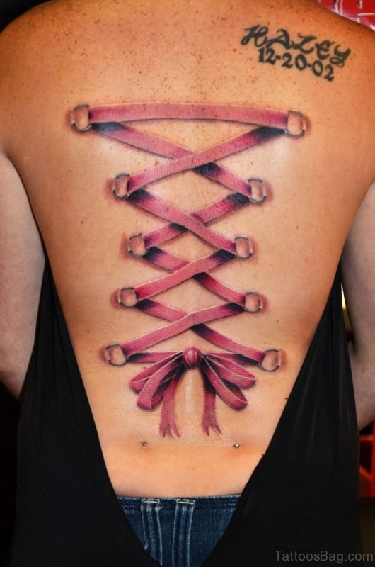 Colored Bow Tattoo On Back