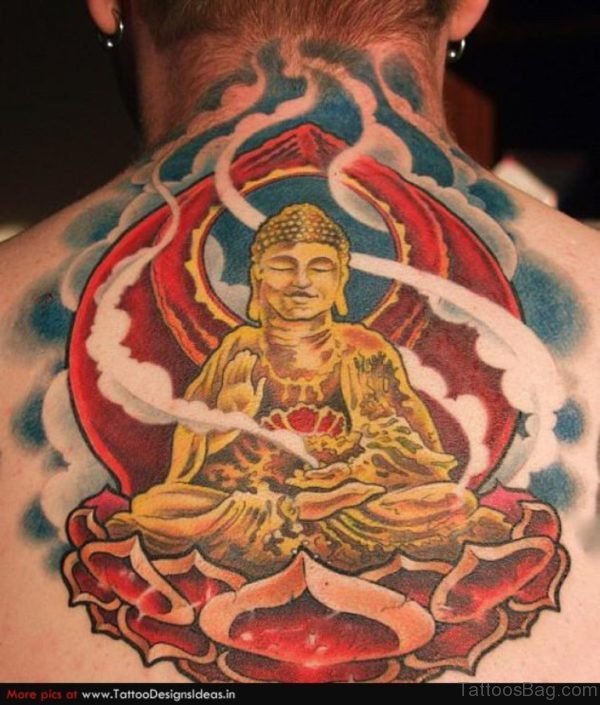Colored Buddha Tattoo On Back