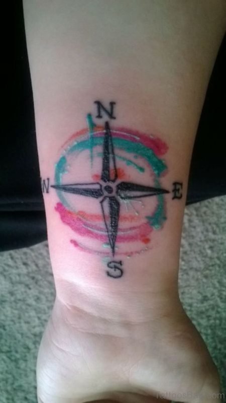 Colored Compass Tattoo On Wrist