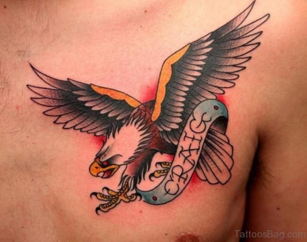 Colored Flying Eagle Tattoo On Chest
