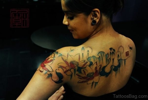 Colored Outline Lotus Tattoo