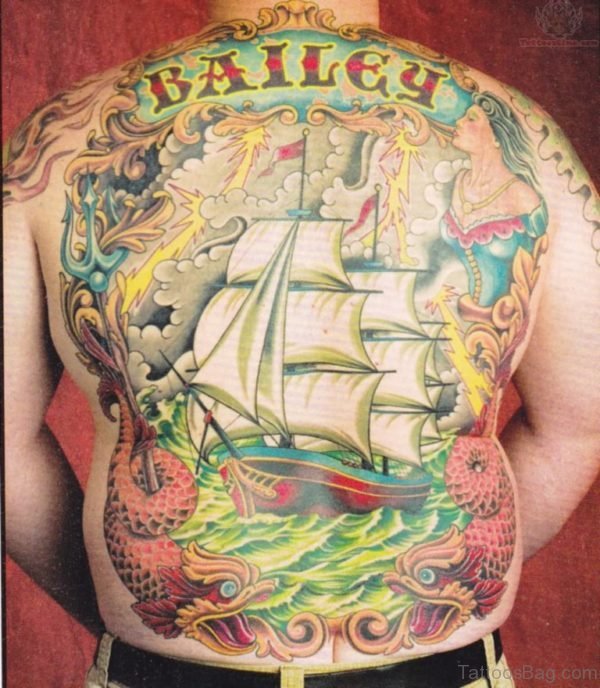 Colored Ship Tattoo Design