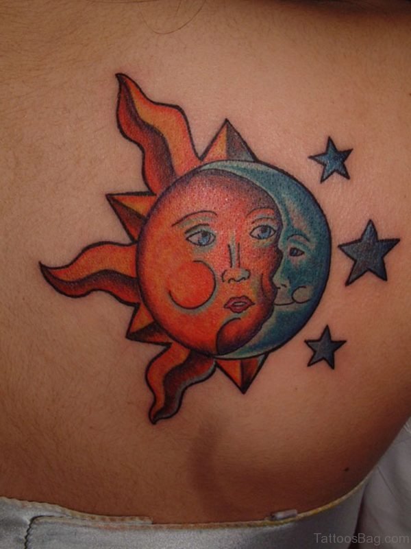 Colored Sun And Moon Tattoo