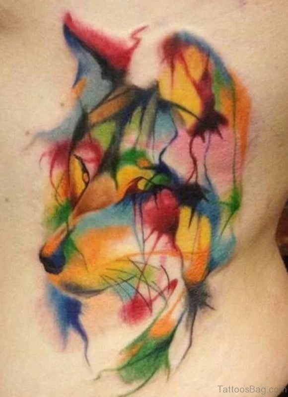 Water Color Wolf Face Tattoo