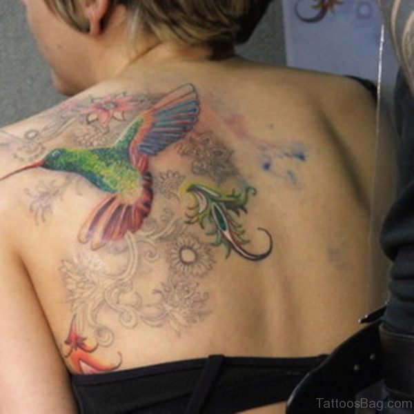 Colorful Bird Tattoo Design On Back