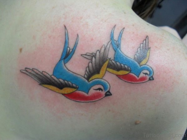 Colorful Bird Tattoo On Back