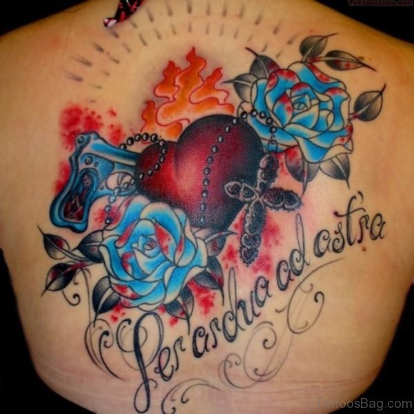 Colorful Cross And Rose Tattoo