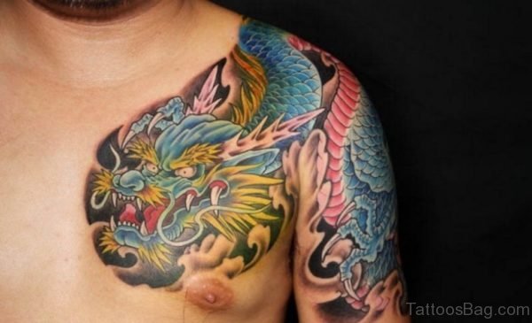 Colorful Dragon Shoulder Tattoo Design