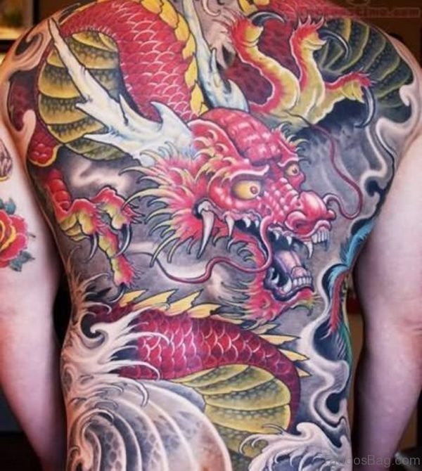 Colorful  Dragon Tattoo On Full Back