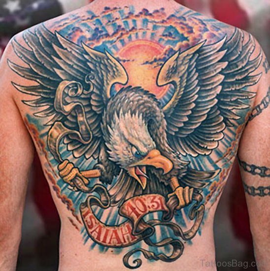 Colorful Eagle Tattoo On Back