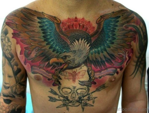 Colorful Eagle Tattoo On Chest