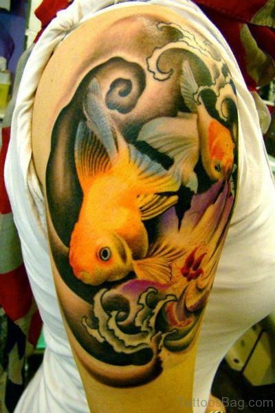 Colorful Fish Tattoo On Shoulder